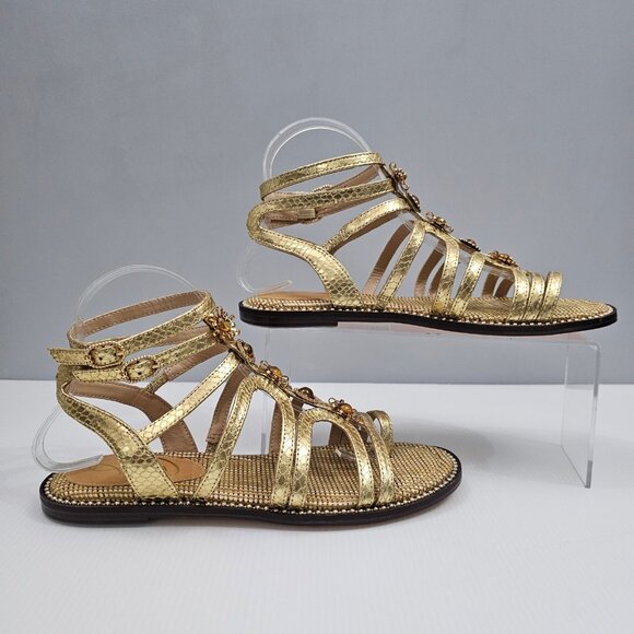 Sam Edelman Tianna Gladiator Sandal Womens 8 Gold Embellished Ankle Strap NEW - Picture 3 of 15